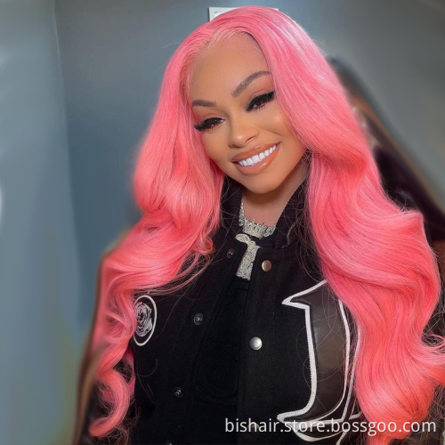 Wholesale Pink Wig Body Wave Colored Wigs For Black Women Brazilian Human Hair Cosplay Hd Transparent Lace Frontal Wigs